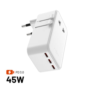 FIXED Voyager Slim 45W Reiseadapter für EU, Großbritannien und USA/Australien, mit 3x USB-C- und USB-Ausgang, GaN, PD 45W, weiß
