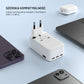 Adapter podróżny FIXED Voyager Slim 45W do UE, UK i USA/AUS, z 3xUSB-C i wyjściem USB, GaN, PD 45W, biały