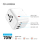 Adapter podróżny FIXED Voyager 70W do UE, UK i USA/AUS, z wyjściem 3xUSB-C i 2xUSB, GaN, PD 70W, biały