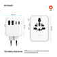 Adapter podróżny FIXED Voyager 70W do UE, UK i USA/AUS, z wyjściem 3xUSB-C i 2xUSB, GaN, PD 70W, biały