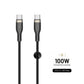 Dlouhý nabíjecí a datový opletený kabel FIXED s konektory USB-C/USB-C a podporou PD, 2m, USB 2.0, 100W, černý