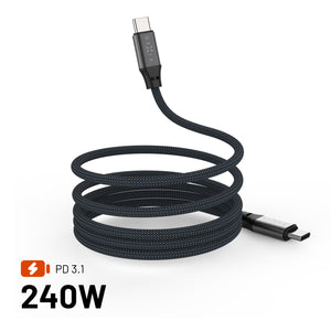 Magnetický nabíjací a dátový opletený kábel FIXED s konektormi USB-C/USB-C a podporou PD, 1.2m, USB 2.0, 240W, šedý