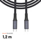 FIXED s Kabel w oplocie do ładowania i transmisji danych, złącza USB-C/USB-C, PD 3.1, 1,2 m, USB4gen2 20 Gb/s, 4K60 Hz, 240 W, szary