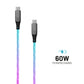FIXED Glowing Charging Cable USB-C/USB-C 1,2m, PD support, 60W, rainbow
