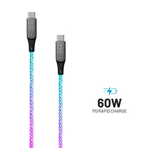 FIXED Glowing Charging Cable USB-C/USB-C 1,2m, PD support, 60W, rainbow