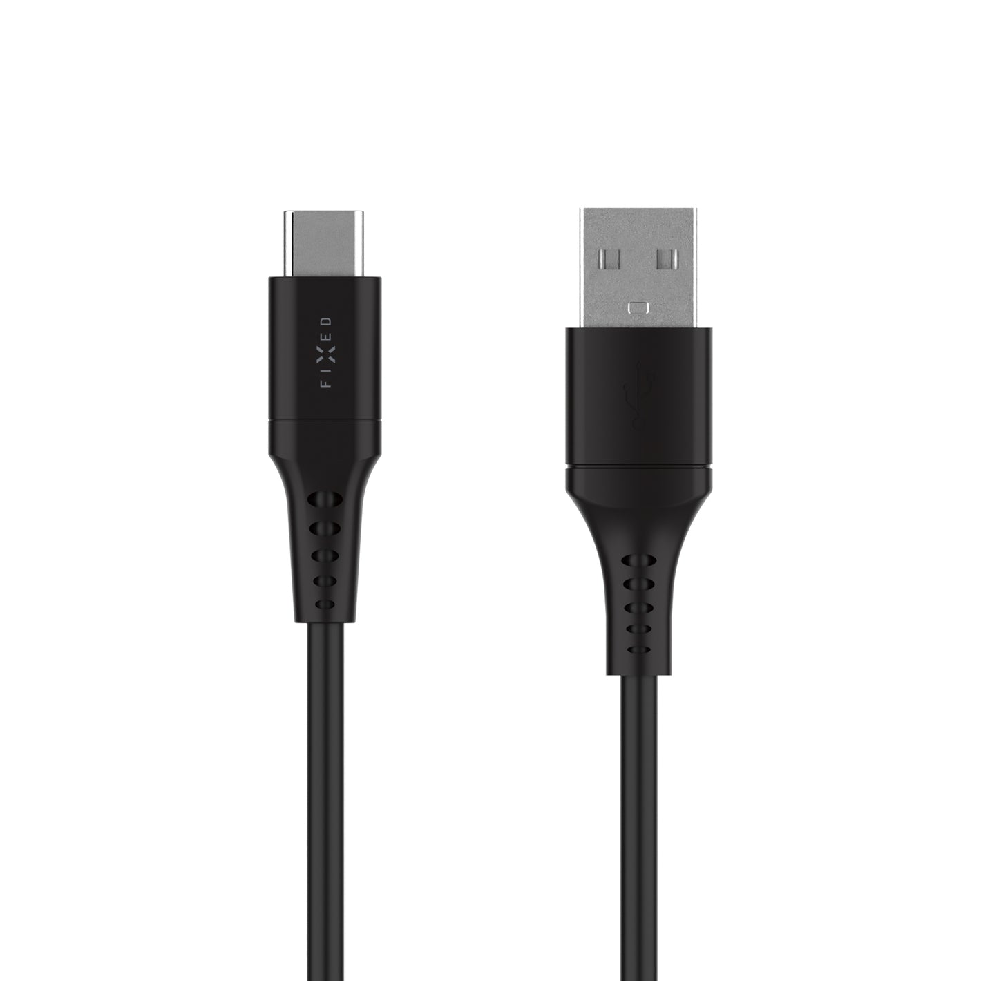 Krátky nabíjací a dátový Liquid silicone kábel FIXED s konektormi USB/USB-C a podporou PD, 0.3m, USB 2.0, 60W, čierny