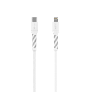 Nabíjecí a datový Liquid silicone kabel FIXED s konektory USB-C/Lightning a podporou PD, 1.2m, USB 2.0, 60W, bílý