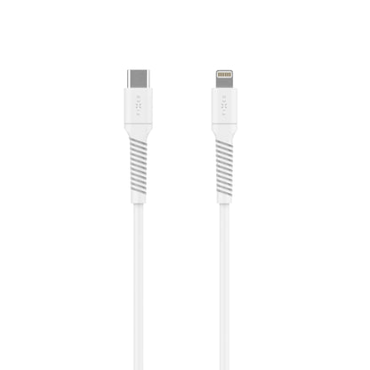 Nabíjecí a datový Liquid silicone kabel FIXED s konektory USB-C/Lightning a podporou PD, 1.2m, USB 2.0, 60W, bílý