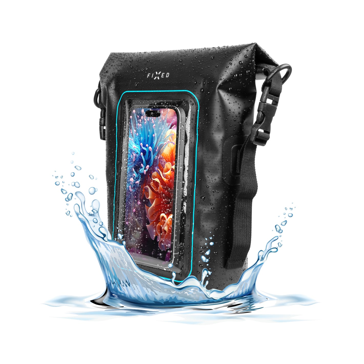 Voděodolný vak FIXED Float Bag s kapsou pro mobilní telefon 3L, černá