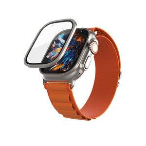 Hochwertiges, gehärtetes Schutzglas mit Stahlrahmen für die Apple Watch Ultra 49 mm, Titan
