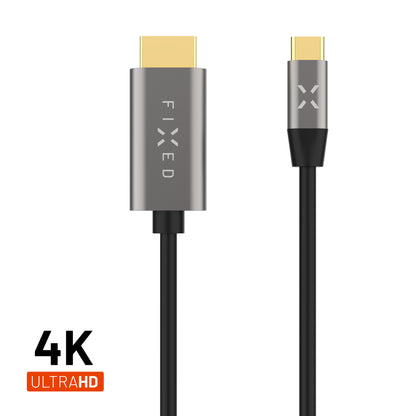 Video kábel FIXED s konektormi USB-C/HDMI, USB-C 3.1 Gen 2 18Gbps, HDMI 2.0 4K60Hz, 2m, sivý