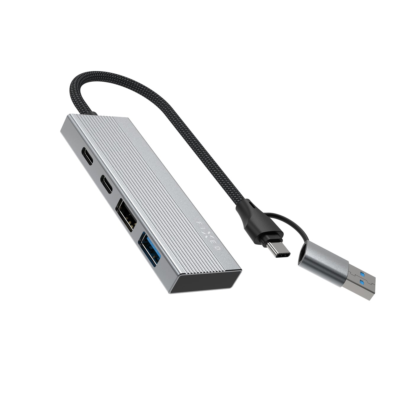 4-Port-USB-C-Hub aus Aluminium (fest montiert) mit USB-A-Adapter, Space Grau