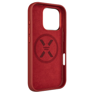 Kožený zadní kryt FIXED MagLeather s podporou MagSafe pro Apple iPhone 16 Pro, červený