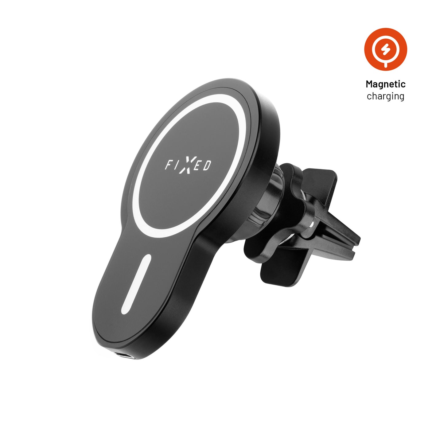 Držiak s bezdrôtovým nabíjaním FIXED MagClick s podporou uchytenia MagSafe, 15W, čierny