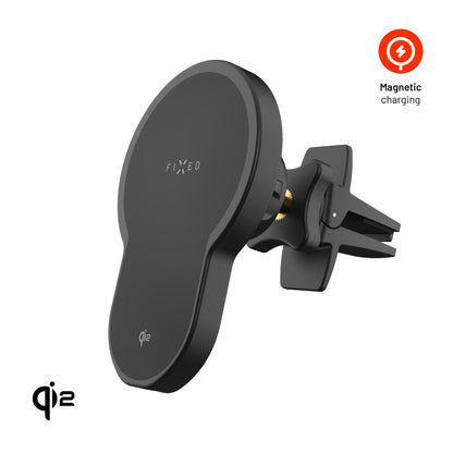 Držiak s bezdrôtovým nabíjaním FIXED MagClick 2 s podporou MagSafe, 15W, Qi2, čierny