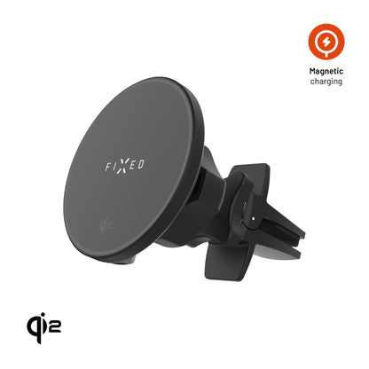 Držiak s bezdrôtovým nabíjaním FIXED MagRound 2, podpora MagSafe, 15W, Qi2, čierny