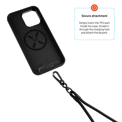 Univerzální šňůrka FIXED NeckUni pro telefony se zadním krytem, černá