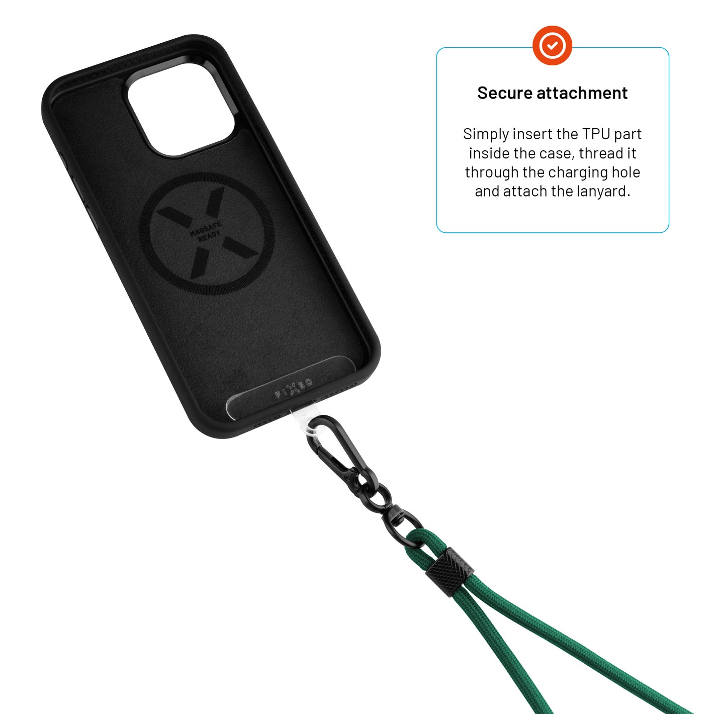 Univerzální šňůrka FIXED NeckUni pro telefony se zadním krytem, zelená