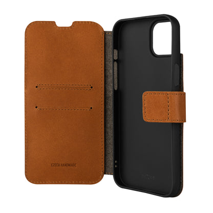 Kožené pouzdro typu kniha FIXED ProFit pro Apple iPhone 15 Plus, hnědé