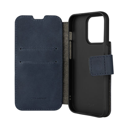 Kožené pouzdro typu kniha FIXED ProFit pro Apple iPhone 15 Pro Max, modré