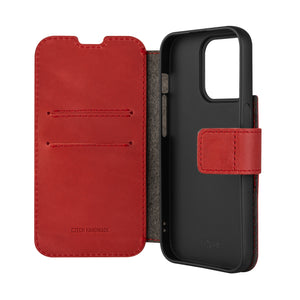 Kožené puzdro typu kniha FIXED ProFit pre Apple iPhone 15 Pro Max, červené