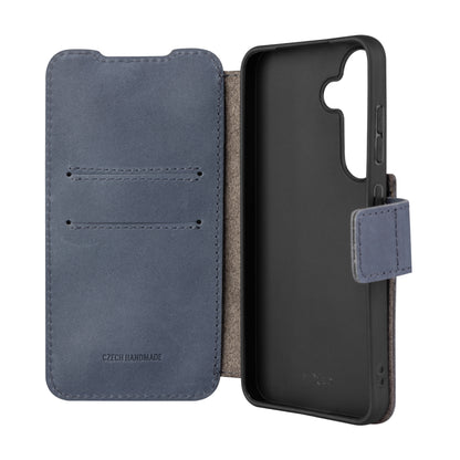 Kožené pouzdro typu kniha FIXED ProFit pro Samsung Galaxy S25, modré