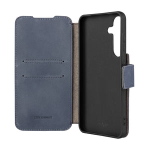 Kožené pouzdro typu kniha FIXED ProFit pro Samsung Galaxy S25+, modré