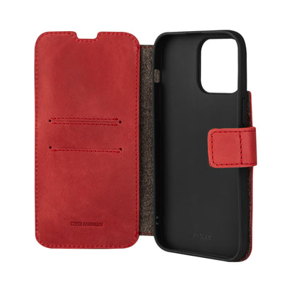 Kožené puzdro typu kniha FIXED ProFit pre Apple iPhone 14 Pro Max, červené