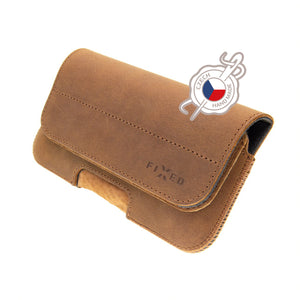 Horizontální kožené pouzdro FIXED Posh se zavíráním, velikost 6XL, hnědé