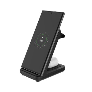 Stojan FIXED Powerstation Uni s bezdrôtovým nabíjaním až pre 2 zariadenia, 15W+5W, čierny