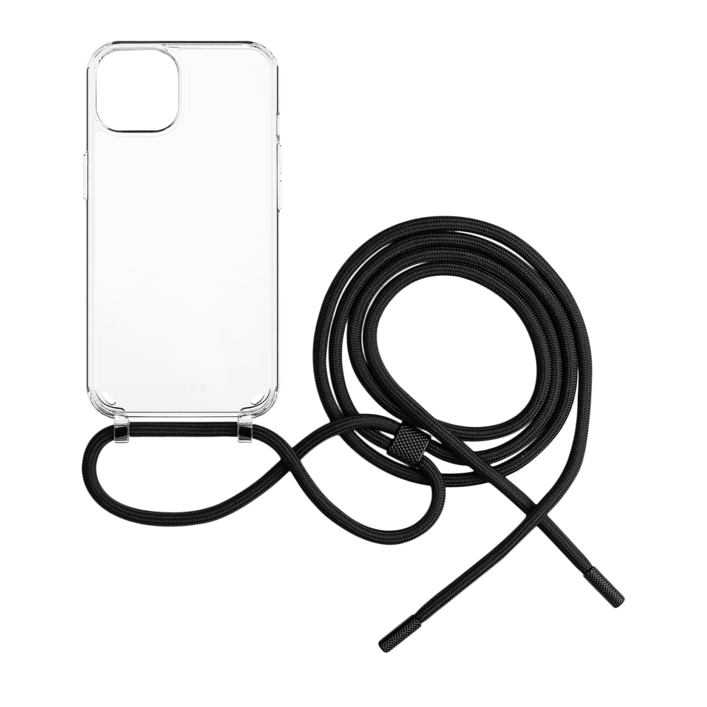 Púzdro FIXED Pure Neck s čiernou šnúrkou na krk pre Apple iPhone 15 Plus