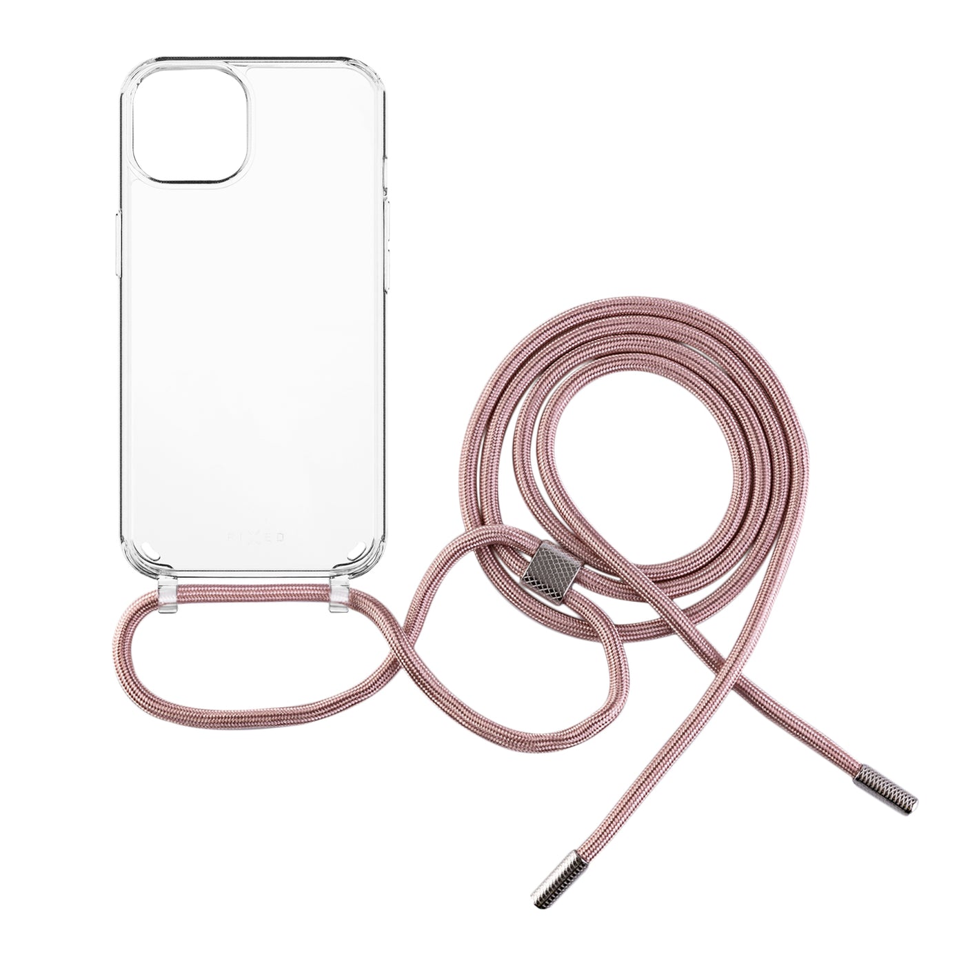 Púzdro FIXED Pure Neck s ružovou šnúrkou na krk pre Apple iPhone 15 Plus