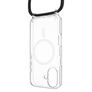 Púzdro FIXED MagPure Neck s čiernou šnúrkou na krk pre Apple iPhone 16 Plus