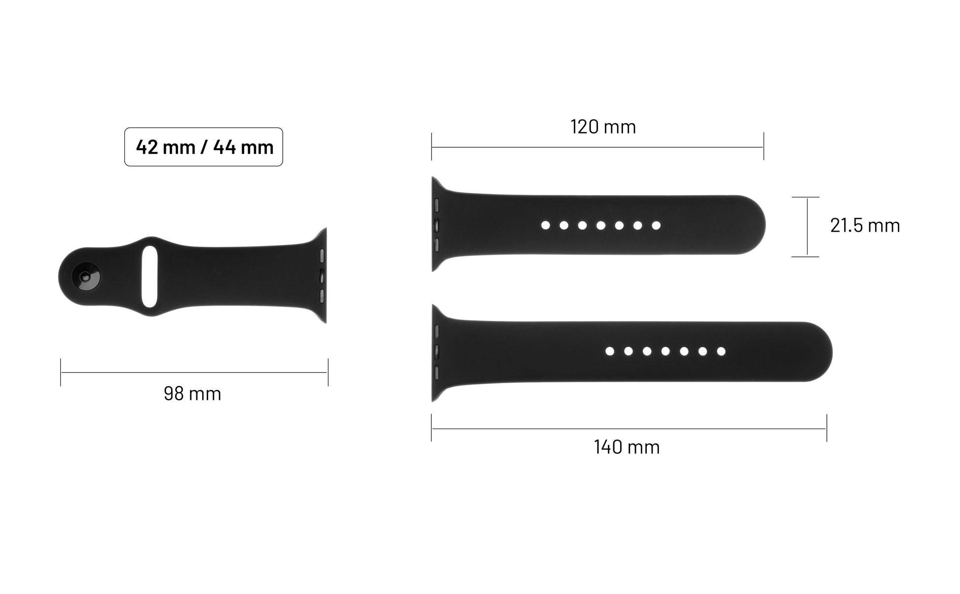 Set silikonových řemínků FIXED Silicone Strap pro Apple Watch 42/44/45/49mm, černý - FIXED