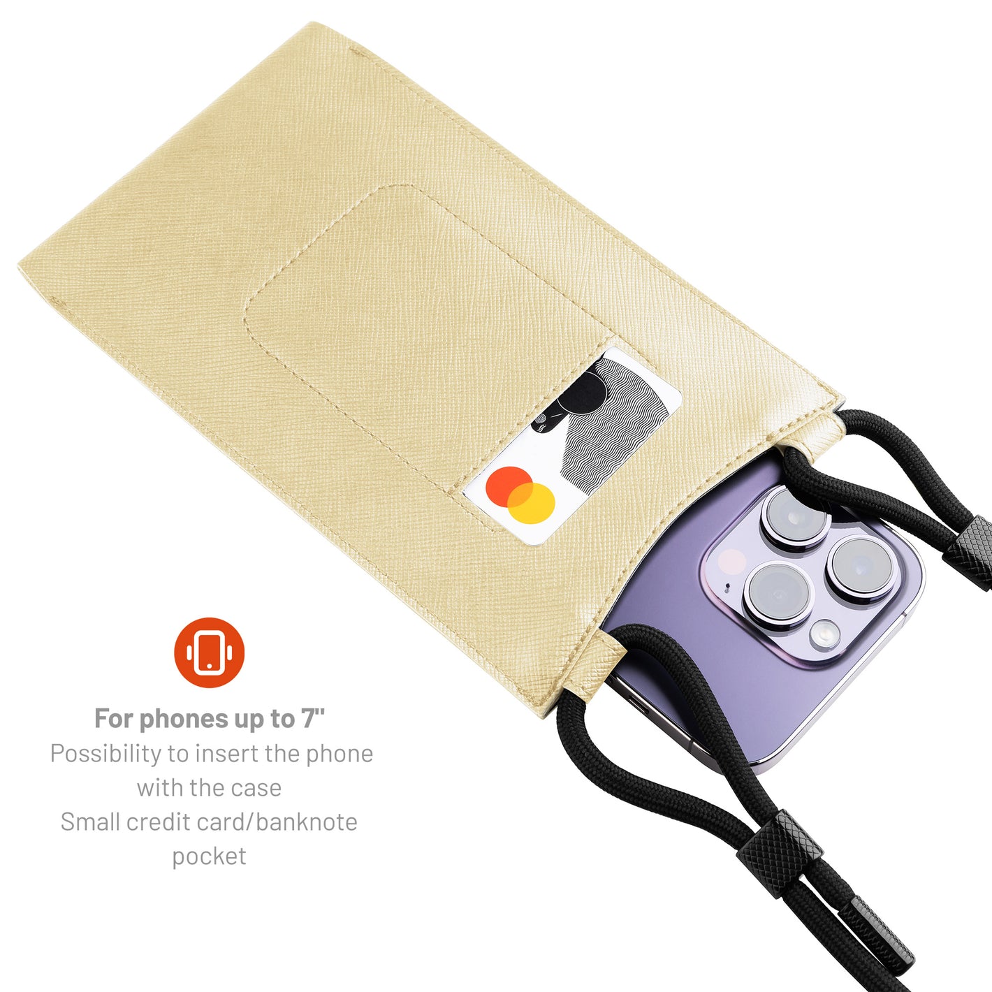 Taštička přes rameno s kapsou FIXED Verona s černou šňůrkou pro mobilní telefony do 7", světle žlutá
