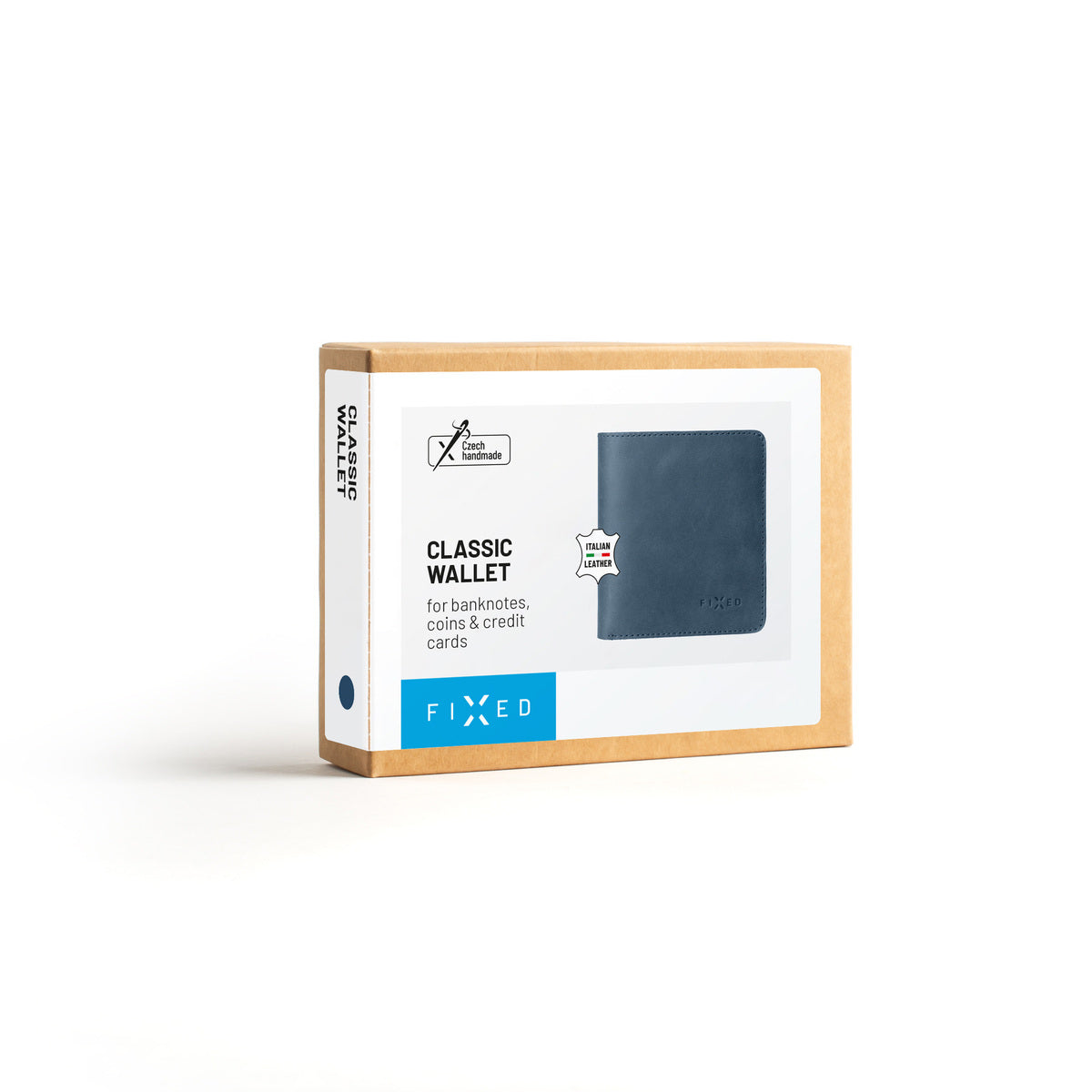 Skórzany portfel FIXED Classic Portfel z prawdziwej skóry bydlęcej, niebieski
