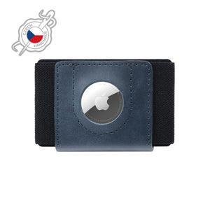 Kožená peněženka FIXED Tiny Wallet for AirTag z pravé hovězí kůže, modrá - FIXED