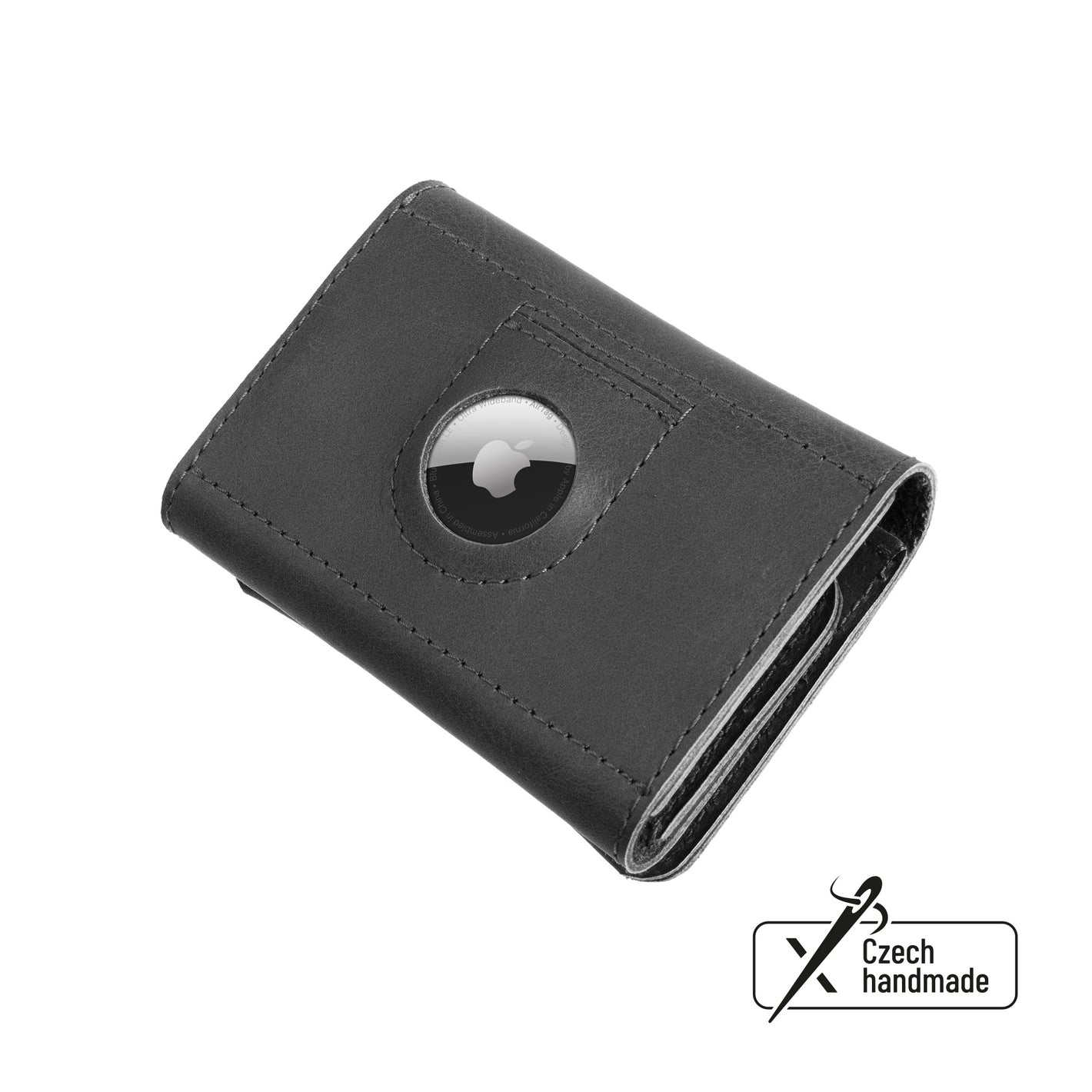 Kožená peňaženka FIXED Tripple Wallet for AirTag z pravej hovädzej kože, čierna