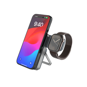 Powerbanka so stojanom FIXED MagZen 5 Stand s integrovanou Apple Watch nabíjačkou a podporou MagSafe, 5 000 mAh, šedá