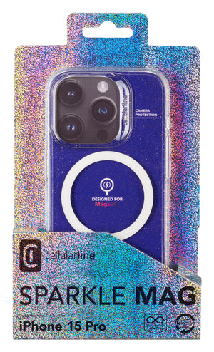 Cellularline Sparkle Mag Back Cover with Magsafe for Apple iPhone 15 Pro, Clear